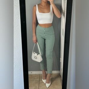 Green geometric print slim ankle trouser pants 2 workwear office Parisian preppy